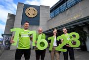 5 September 2024; Limerick hurler Dan Morrissey, former Galway hurler and physiotherapist Iggy Clarke, Sarah O'Toole, Executive Director of Samaritans Ireland and Dublin footballer Nicole Owens, right, marking the 10-year anniversary of Samaritans as the GAA Mental Health Partner at Croke Park in Dublin. Through the partnership, GAA players and former players team up with Samaritans volunteers from across the country to reduce the stigma around mental health and encourage anyone in need to seek help. For information contact s.stack@samaritans.org. Photo by David Fitzgerald/Sportsfile