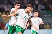 6 September 2024; Sam Curtis of Republic of Ireland, right, celebrates with teammate Andrew Moran after scoring his side's first goal during the UEFA European U21 Championship qualifier match between Turkiye and Republic of Ireland at Esenler Stadium in Istanbul, Turkey. Photo by Gokhan Kilincer/Sportsfile