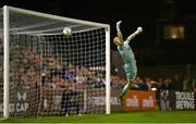 6 September 2024; Shelbourne goalkeeper Conor Kearns concedes a goal, scored by Ross Tierney of Bohemians, not pictured, during the SSE Airtricity Men's Premier Division match between Bohemians and Shelbourne at Dalymount Park in Dublin. Photo by Seb Daly/Sportsfile