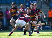 7 September 2024; Rob Hedderman of Lansdowne is tackled by Noah Sheridan of Clontarf during the Bank of Ireland Leinster Senior Cup final match between Lansdowne RFC and Clontarf RFC at Energia Park in Dublin. Photo by Tom Beary/Sportsfile