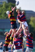 7 September 2024; Juan Beukes of Lansdowne takes possession in a line-out during the Bank of Ireland Leinster Senior Cup final match between Lansdowne RFC and Clontarf RFC at Energia Park in Dublin. Photo by Tom Beary/Sportsfile