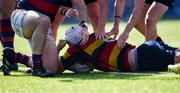 7 September 2024; Juan Beukes of Lansdowne celebrates after scoring his side's first try during the Bank of Ireland Leinster Senior Cup final match between Lansdowne RFC and Clontarf RFC at Energia Park in Dublin. Photo by Tom Beary/Sportsfile