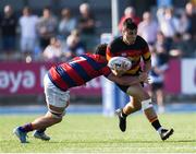 7 September 2024; Rory Parata of Lansdowne is tackled by Aaron Coleman of Clontarf during the Bank of Ireland Leinster Senior Cup final match between Lansdowne RFC and Clontarf RFC at Energia Park in Dublin. Photo by Tom Beary/Sportsfile