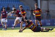 7 September 2024; Tadhg Bird of Clontarf evades the tackle of Rory Parata of Lansdowne during the Bank of Ireland Leinster Senior Cup final match between Lansdowne RFC and Clontarf RFC at Energia Park in Dublin. Photo by Tom Beary/Sportsfile