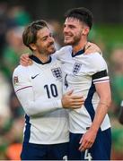 7 September 2024; Jack Grealish, left, and Declan Rice of England celebrate at the final whistle of the UEFA Nations League B Group 2 match between Republic of Ireland and England at Aviva Stadium in Dublin. Photo by Stephen McCarthy/Sportsfile