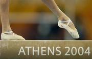 19 August 2004; The feet of Svetlana Khorkina of Russia during her routine on the beam in the Women's Individual All Round Final in Artistic Gymnastics. Olympic Indoor Hall. Games of the XXVIII Olympiad, Athens Summer Olympics Games 2004, Athens, Greece. Picture credit; Brendan Moran / SPORTSFILE