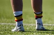 7 September 2024; A view of the socks worn by Cillian Redmond of Lansdowne during the Bank of Ireland Leinster Senior Cup final match between Lansdowne RFC and Clontarf RFC at Energia Park in Dublin. Photo by Tom Beary/Sportsfile