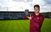 12 Septmeber 2024; Patrick Hickey of Galway United with his SSE Airtricity / SWI Player of the Month Award for August 2024 at Eamonn Deacy Park in Galway. Photo by Piaras Ó Mídheach/Sportsfile