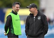 14 September 2024; Physio Oisín Smith and Lucan Sarsfields manager Charlie Carter, right, before the Dublin Senior 1 Hurling Championship Group 1 match between Lucan and Na Fianna at Parnell Park in Dublin. Photo by Stephen Marken/Sportsfile