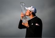 15 September 2024; Rasmus Højgaard of Denmark with the trophy after day four of the Amgen Irish Open Golf Championship 2024 at the Royal County Down Golf Club in Newcastle, Down. Photo by Ramsey Cardy/Sportsfile