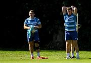 16 September 2024; Gus McCarthy, right, and John McKee during a Leinster rugby training session at UCD in Dublin. Photo by Brendan Moran/Sportsfile