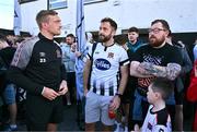 16 September 2024; Dundalk player John Mountney in conversation with supporters as they gather outside their home gound at Oriel Park in Dundalk, Louth. Photo by Ben McShane/Sportsfile