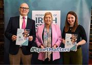 18 September 2024; In attendance, from left are, Badminton Ireland CEO Enda Lynch, Head of Commercial and Marketing at the Federation of Irish Sport Clare Louise O'Donoghue and CEO of the Irish Hockey Association Anne McCormack as the Federation of Irish Sport launch their Pre Budget Submission 2025 at The Royal Irish Academy in Dublin. Photo by David Fitzgerald/Sportsfile