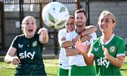 18 September 2024; Coach Mary Byrne, left, with players Noel Gleeson, Graham Mellon and Niamh Ryan during a Republic of Ireland Homeless World Cup training session in Tallaght, Dublin. Photo by Piaras Ó Mídheach/Sportsfile