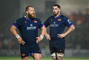 20 September 2024; A dejected Marshall Sykes of Edinburgh, right, during the United Rugby Championship match between Edinburgh and Leinster at Hive Stadium in Edinburgh, Scotland. Photo by Seb Daly/Sportsfile