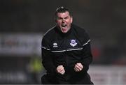 20 September 2024; Drogheda United manager Kevin Doherty celebrates at the final whistle of the SSE Airtricity Men's Premier Division match between Bohemians and Drogheda United at Dalymount Park in Dublin. Photo by Ben McShane/Sportsfile