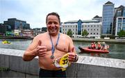 21 September 2024; David Speicher of Dublin Swimming Club with his medal after the 104th Jones Engineering Liffey Swim, organised by Leinster Open Sea, on the River Liffey in Dublin. Photo by Shauna Clinton/Sportsfile