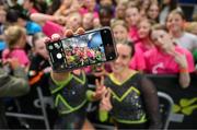 21 September 2024; Ireland's Eve McGibbon, left, and Caoilfhionn Inglis with spectators during day one of the Gymnastics Ireland hosted Northern European Championships 2024 at the National Indoor Arena on the Sport Ireland Campus in Dublin. Photo by Stephen McCarthy/Sportsfile