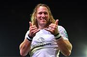 21 September 2024; Werner Kok of Ulster celebrates after the United Rugby Championship match between Ulster and Glasgow Warriors at The Kingspan Stadium in Belfast. Photo by Ben McShane/Sportsfile