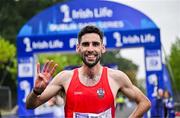 22 September 2024; Hugh Armstrong of Ballina AC, Mayo, after winning the 2024 Irish Life Dublin Half Marathon which took place on Sunday 22nd of September in Phoenix Park, Dublin. Photo by Sam Barnes/Sportsfile