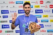 22 September 2024; Men's winner Hugh Armstrong of Ballina AC, Mayo, after the 2024 Irish Life Dublin Half Marathon which took place on Sunday 22nd of September in Phoenix Park, Dublin. Photo by Sam Barnes/Sportsfile