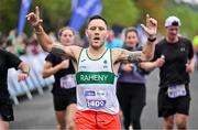 22 September 2024; Nick Alexander of Raheny AC, Dublin, celebrates finishing the 2024 Irish Life Dublin Half Marathon which took place on Sunday 22nd of September in Phoenix Park, Dublin. Photo by Sam Barnes/Sportsfile