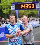 22 September 2024; Dara Connors, left, and Gerry Conlon after the 2024 Irish Life Dublin Half Marathon which took place on Sunday 22nd of September in Phoenix Park, Dublin. Photo by Sam Barnes/Sportsfile