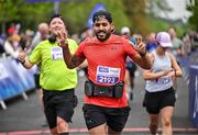 22 September 2024; Jose Cardozo celebrates finishing the 2024 Irish Life Dublin Half Marathon which took place on Sunday 22nd of September in Phoenix Park, Dublin. Photo by Sam Barnes/Sportsfile