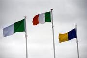 22 September 2024; A view of the flags of, from left, Kilmallock, the Irish Tricolour, and Patrickswell flying before the Limerick County Senior Club Hurling Championship Group 1 match between Patrickswell and Kilmallock at Mick Neville Park in Rathkeale, Limerick. Photo by Tom Beary/Sportsfile