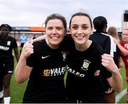 22 September 2024; Athlone Town players Laurie Ryan, and Kayleigh Shine celebrate after their side's victory in the Sports Direct Women's FAI Cup semi-final match between Sligo Rovers and Athlone Town at The Showgrounds in Sligo. Photo by Michael P Ryan/Sportsfile