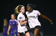 25 September 2024; Brenda Ebika Tabe of Athlone Town celebrates after scoring her side's second goal during the SSE Airtricity Women's Premier Division match between Wexford and Athlone Town at Ferrycarrig Park in Wexford. Photo by Shauna Clinton/Sportsfile