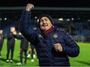 27 September 2024; Galway United manager John Caulfield celebrates after the SSE Airtricity Men's Premier Division match between Waterford and Galway United at the Regional Sports Centre in Waterford. Photo by Michael P Ryan/Sportsfile