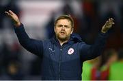 27 September 2024; Shelbourne manager Damien Duff acknowledges supporters after his side's draw in the SSE Airtricity Men's Premier Division match between Shelbourne and Sligo Rovers at Tolka Park in Dublin. Photo by Tyler Miller/Sportsfile