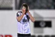 27 September 2024; Eoin Kenny of Dundalk reacts at the final whistle after his side's defeat in the SSE Airtricity Men's Premier Division match between Dundalk and Bohemians at Oriel Park in Dundalk, Louth. Photo by Ben McShane/Sportsfile