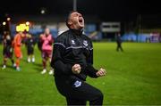 27 September 2024; Drogheda United manager Kevin Doherty celebrates after the SSE Airtricity Men's Premier Division match between Drogheda United and Derry City at Weavers Park in Drogheda, Louth. Photo by Stephen McCarthy/Sportsfile