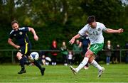 28 September 2024; Charlie Byrne of Ireland has a shot on goal during the Cerebal Palsy men's international series match between Ireland and Scotland at the AUL Complex in Dublin. Photo by Shauna Clinton/Sportsfile