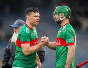 29 September 2024; Loughmore Castleiney players Ciaran McCormack, left, and Ciaran McGrath after their side's victory in the Tipperary County Senior Club Hurling Championship semi-final match between Loughmore Castleiney and Thurles Sarsfields at FBD Semple Stadium in Thurles, Tipperary. Photo by Michael P Ryan/Sportsfile