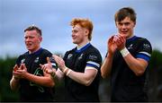 29 September 2024; Corinthians players, from left, Joshua Tunney-Ware, Harry Sheridan and Joseph Smyth acknowledge supporters after their side's victory in the Bank of Ireland JP Fanagan Premier 1 qualifiers final match between Corinthians RFC and Blackrock College RFC at Corinthians RFC in Galway. Photo by Shauna Clinton/Sportsfile