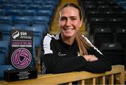 4 October 2024; Madison Gibson of Athlone Town is pictured with her SSE Airtricity Women’s Premier Division Player of the Month Award for September at Athlone Town Stadium in Westmeath. Photo by Seb Daly/Sportsfile