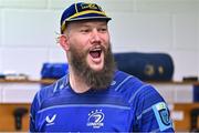 5 October 2024; RG Snyman of Leinster celebrates after being presented with a cap to mark his debut following the United Rugby Championship match between Benetton and Leinster at Stadio Monigo in Treviso, Italy. Photo by Brendan Moran/Sportsfile