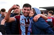 6 October 2024; Luke Heeney of Drogheda United celebrates with his mother Breda after the Sports Direct Men’s FAI Cup semi-final match between Drogheda United and Wexford at Weavers Park in Drogheda, Louth. Photo by Ben McShane/Sportsfile