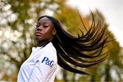 7 October 2024; Irish Olympic athlete and P&G Ambassador Rhasidat Adeleke poses for a portrait at the National Indoor Arena on the Sport Ireland Campus in Dublin. Rhasidat hosted an intimate training session today giving guests an insight into what her day-to-day training involves. Photo by Sam Barnes/Sportsfile