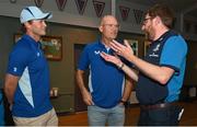 8 October 2024; Assistant coach Tyler Bleyendaal and Senior coach Jacques Nienaber with OLSC President Alan Mooney during a Leinster Rugby Supporters Q&A at Bective Rangers RFC in Dublin. Photo by Ramsey Cardy/Sportsfile