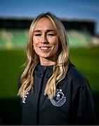 10 October 2024; Shamrock Rovers and Republic of Ireland international Stephanie Zambra poses for a portrait at Tallaght Stadium in Dublin after announcing her decision to retire from football after her final game for Shamrock Rovers this weekend. Photo by David Fitzgerald/Sportsfile