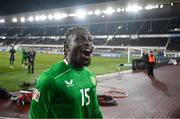 10 October 2024; Festy Ebosele of Republic of Ireland celebrates after the UEFA Nations League B Group 2 match between Finland and Republic of Ireland at the Helsinki Olympic Stadium in Helsinki, Finland. Photo by Stephen McCarthy/Sportsfile