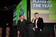 11 October 2024; 2024 Joe McDonagh Player of the Year Charlie Mitchell of Offaly is interviewed by MC Damian Lawlor, left, during the GAA Champion 15 Awards ceremony at Croke Park in Dublin. Photo by Sam Barnes/Sportsfile