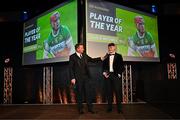 11 October 2024; 2024 Joe McDonagh Player of the Year Charlie Mitchell of Offaly is interviewed by MC Damian Lawlor, left, during the GAA Champion 15 Awards ceremony at Croke Park in Dublin. Photo by Sam Barnes/Sportsfile