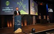 11 October 2024; GPA chief executive officer Tom Parsons speaking during the GAA Champion 15 Awards ceremony at Croke Park in Dublin. Photo by Sam Barnes/Sportsfile