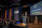 11 October 2024; GPA chief executive officer Tom Parsons speaking during the GAA Champion 15 Awards ceremony at Croke Park in Dublin. Photo by Sam Barnes/Sportsfile