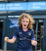 12 October 2024; Leinster supporter Max Curran, age 9, from Sallins, Kildare before the United Rugby Championship match between Leinster and Munster at Croke Park in Dublin. Photo by David Fitzgerald/Sportsfile